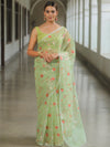 Banarasee Organza Mix Saree With Zari Jaal Design-Light Green