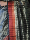 Banarasee Handloom Dual Color Tissue Saree With Stripe Pattern & Contrast Border-Grey & Black