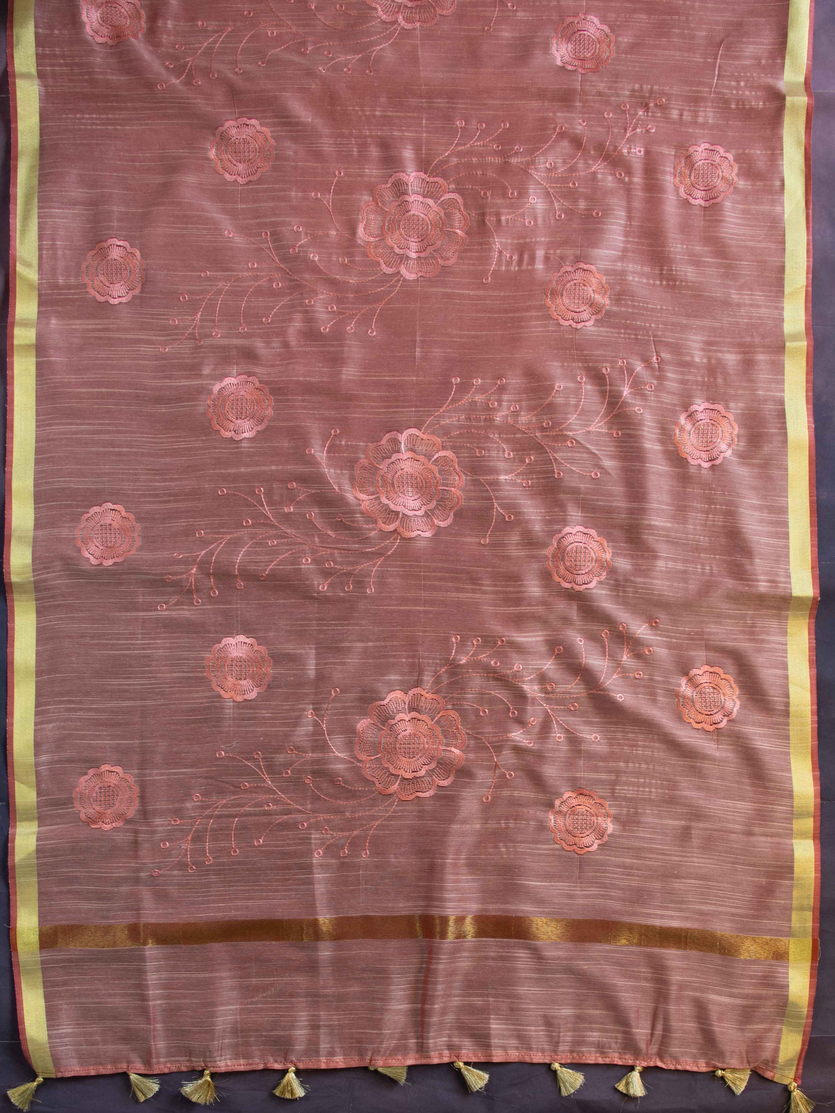 Banarasee Cotton Silk Embroidered Floral Design Dupatta-Peach