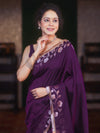 Banarasee Handwoven Semi Silk Plain Saree With Zari Border & Lace-Violet
