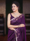 Banarasee Handwoven Semi Silk Plain Saree With Zari Border & Lace-Violet