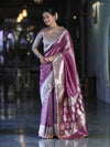 Banarasee Handloom Tissue Saree With Zari Buti Design & Lace Border-Light Purple