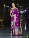 Banarasee Handloom Semi Katan Saree With Floral Buta Design & Border-Violet