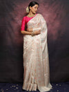 Banarasee Handloom Pure Chiniya Silk Saree With Zari & Meena Work-White