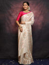 Banarasee Handloom Pure Chiniya Silk Saree With Zari & Meena Work-White