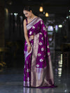 Banarasee Handloom Semi Katan Saree With Floral Buta Design & Border-Violet