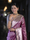 Banarasee Handloom Tissue Saree With Zari Buti Design & Lace Border-Light Purple