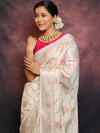 Banarasee Handloom Pure Chiniya Silk Saree With Zari & Meena Work-White