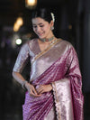 Banarasee Handloom Tissue Saree With Zari Buti Design & Lace Border-Light Purple