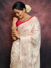 Banarasee Handloom Pure Chiniya Silk Saree With Zari & Meena Work-White