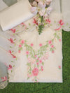 Banarasee Semi-Stitched Mul Cotton Salwar Kameez Set With Cotton Silk Dupatta-Off White