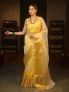 Banarasee Organza Dual Color Plain Saree With Zari Border Design-Yellow
