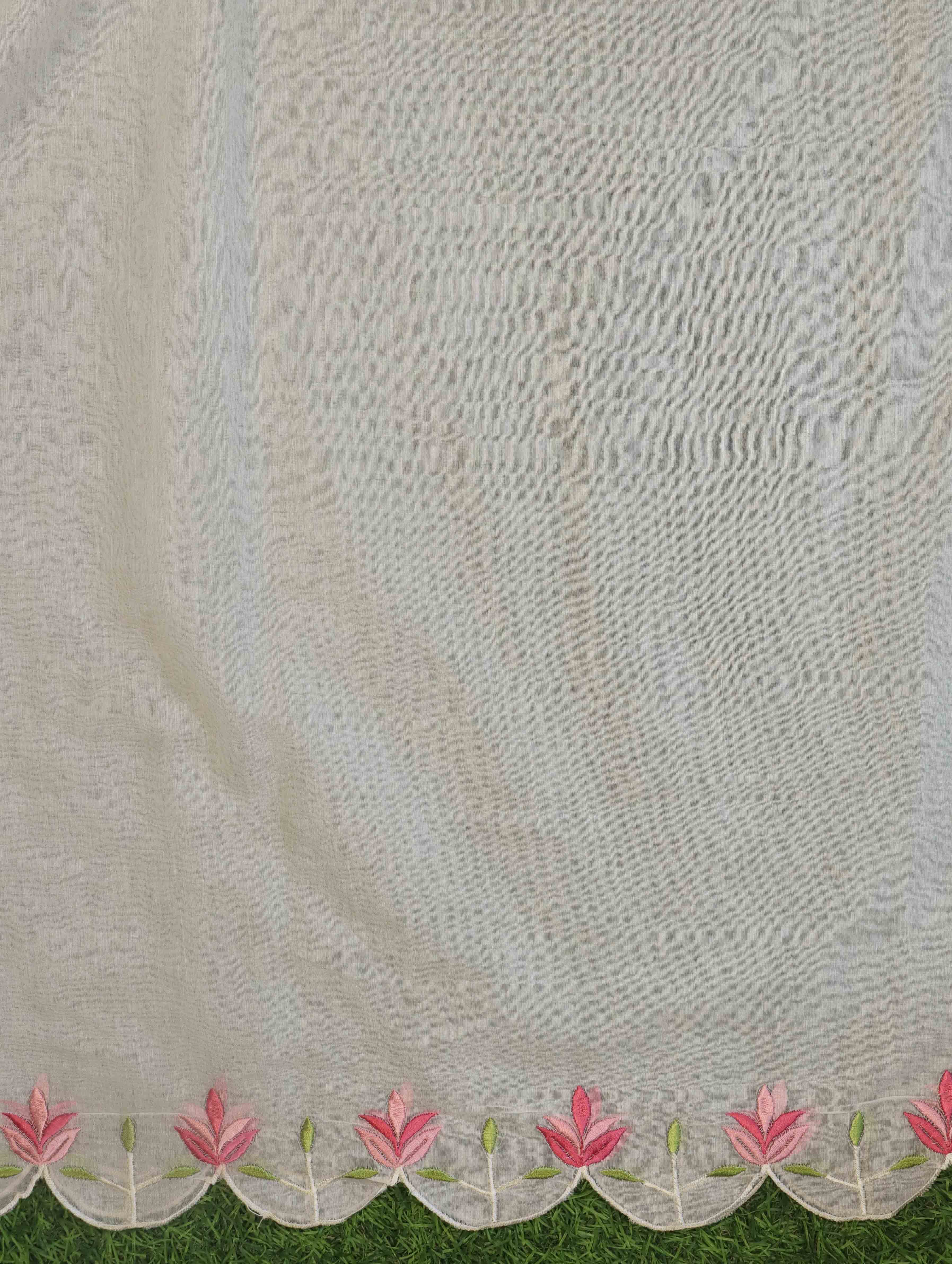 Banarasee Semi-Stitched Mul Cotton Salwar Kameez Set With Cotton Silk Dupatta-Off White