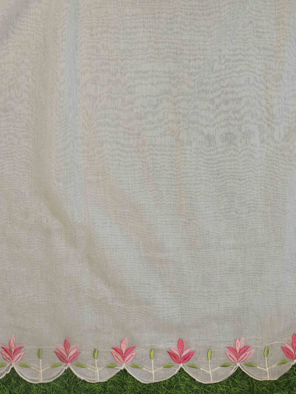 Banarasee Semi-Stitched Mul Cotton Salwar Kameez Set With Cotton Silk Dupatta-Off White