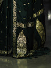 Banarasee Mashru Silk Saree With Zari Motifs & Floral Border-Deep Green