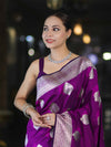 Banarasee Handloom Semi Katan Saree With Floral Buta Design & Border-Violet