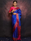 Banarasee Handwoven Semi Silk Plain Saree With Zari Contrast Border-Blue & Pink