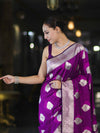Banarasee Handloom Semi Katan Saree With Floral Buta Design & Border-Violet