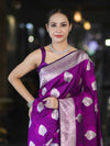 Banarasee Handloom Semi Katan Saree With Floral Buta Design & Border-Violet