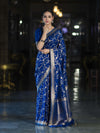 Banarasee Handloom Semi Silk Saree With Sona Rupa Zari Work & Border-Blue