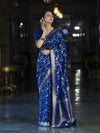 Banarasee Handloom Semi Silk Saree With Sona Rupa Zari Work & Border-Blue