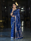 Banarasee Handloom Semi Silk Saree With Sona Rupa Zari Work & Border-Blue