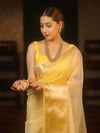 Banarasee Organza Dual Color Plain Saree With Zari Border Design-Yellow