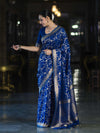 Banarasee Handloom Semi Silk Saree With Sona Rupa Zari Work & Border-Blue
