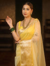 Banarasee Organza Dual Color Plain Saree With Zari Border Design-Yellow