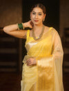 Banarasee Organza Dual Color Plain Saree With Zari Border Design-Yellow