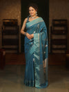 Banarasee Handwoven Semi Silk Saree With Sona Rupa Zari Buti Design-Cobalt Blue