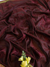 Banarasee Cotton Silk Embroidered Floral Design Dupatta-Wine