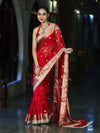 Banarasee Chiffon Hand Embroidered Saree With Mirror & Ghungroo Work-Red