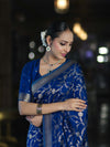 Banarasee Handloom Semi Silk Saree With Sona Rupa Zari Work & Border-Blue