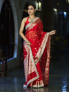 Banarasee Chiffon Hand Embroidered Saree With Mirror & Ghungroo Work-Red