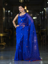Banarasee Handwoven Tissue Saree With Floral Motifs & Mirror Work-Blue