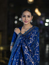 Banarasee Handloom Semi Silk Saree With Sona Rupa Zari Work & Border-Blue