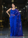 Banarasee Handwoven Tissue Saree With Floral Motifs & Mirror Work-Blue