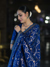 Banarasee Handloom Semi Silk Saree With Sona Rupa Zari Work & Border-Blue