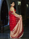 Banarasee Chiffon Hand Embroidered Saree With Mirror & Ghungroo Work-Red