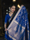 Banarasee Handloom Semi Silk Saree With Sona Rupa Zari Work & Border-Blue