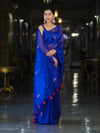 Banarasee Handwoven Tissue Saree With Floral Motifs & Mirror Work-Blue