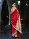 Banarasee Chiffon Hand Embroidered Saree With Mirror & Ghungroo Work-Red