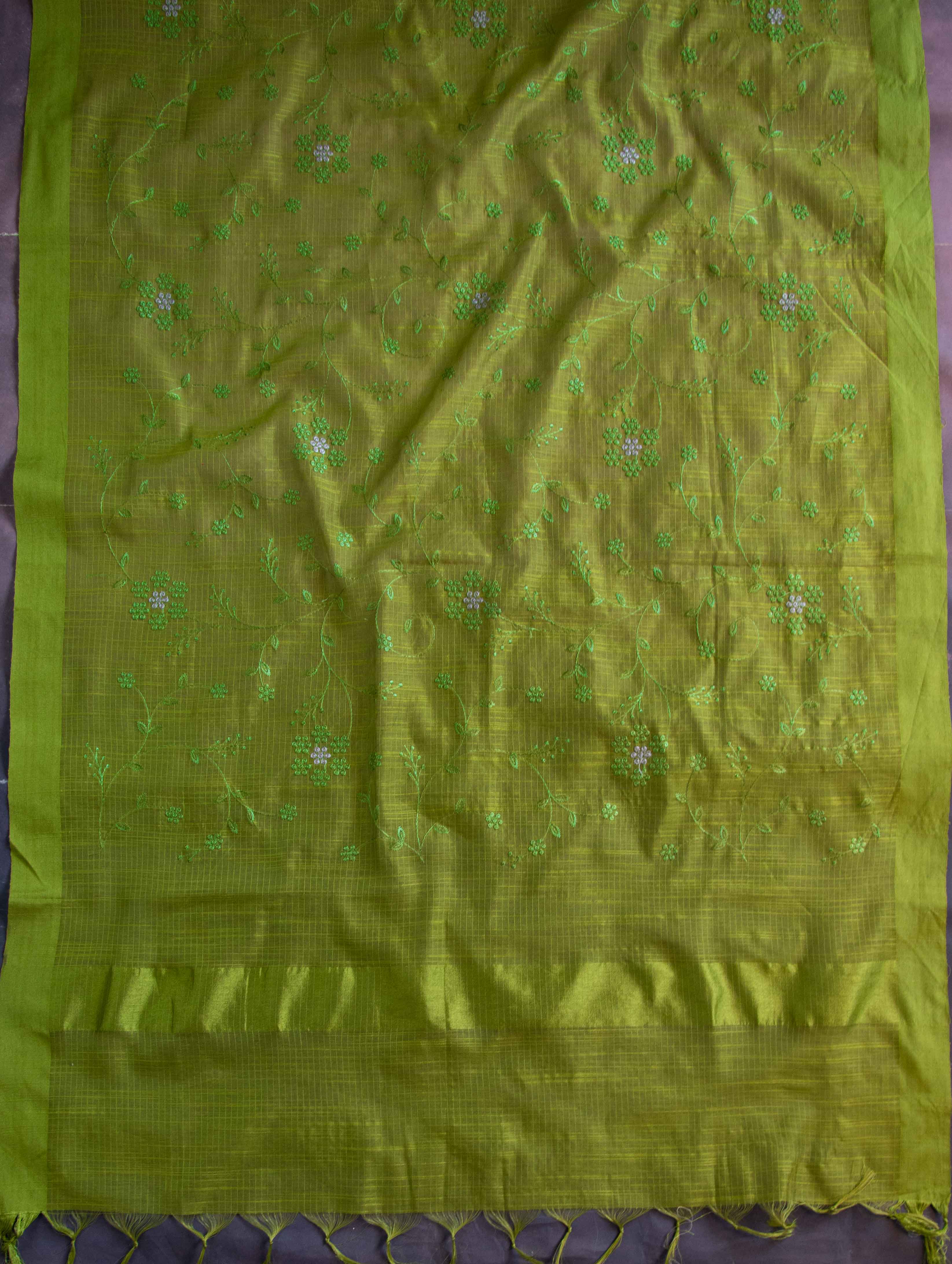 Banarasee Brocade Salwar Kameez Fabric With Cotton Silk Dupatta-Yellow & Green