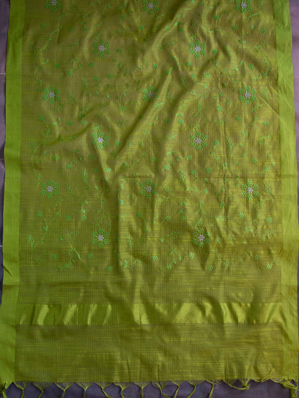 Banarasee Brocade Salwar Kameez Fabric With Cotton Silk Dupatta-Yellow & Green