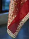 Banarasee Chiffon Hand Embroidered Saree With Mirror & Ghungroo Work-Red