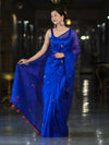 Banarasee Handwoven Tissue Saree With Floral Motifs & Mirror Work-Blue