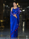 Banarasee Handwoven Tissue Saree With Floral Motifs & Mirror Work-Blue