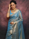 Banarasee Handwoven Plain Tissue Skirt Border Saree-Blue