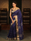 Banarasee Handwoven Semi Silk Saree With Zari Buti Design-Blue